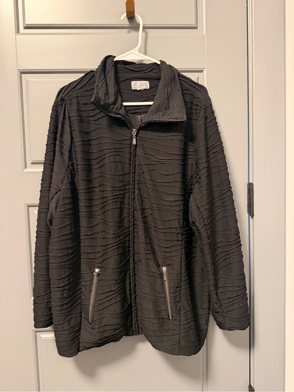 JM Collection Black Textured Zip-Front 3/4 Sleeve Shirt Jacket 2X